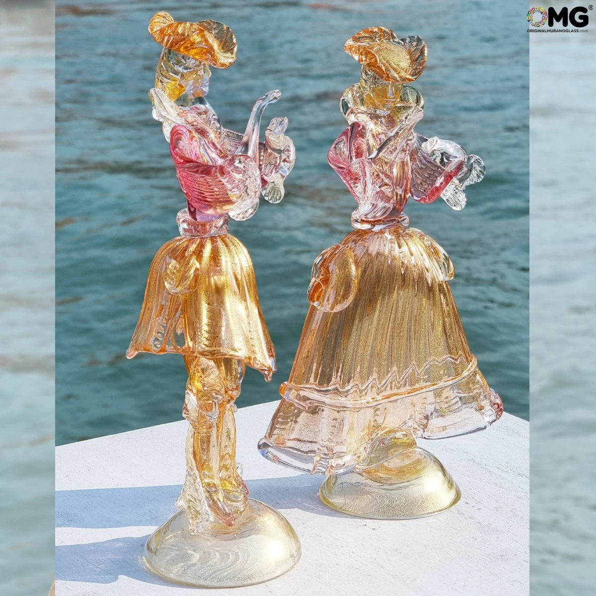 Couple Goldoni Sculpture Pink - Venetian Figurines Lady And Rider Gold 24kt 11 Couple Goldoni Sculpture Pink - Venetian Figurines Lady And Rider Gold 24kt - Image 9