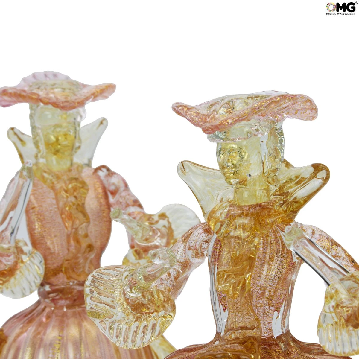 Couple Goldoni Sculpture Gold - Pink - Venetian Figurines Lady And Rider Gold 24kt - Image 5