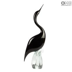 Black Heron Male - Glass Sculpture - Original Murano Glass OMG