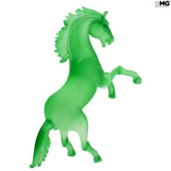 Rampant Horse - Frosted Glass Green - Original Murano Glass OMG