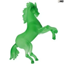 Rampant Horse - Frosted Glass Green - Original Murano Glass OMG -Life Store horse green original murano glass omg1