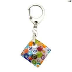 Square Keychain - With Millefiori - Original Murano Glass OMG