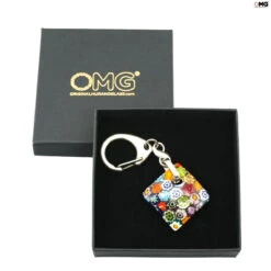 Square Keychain - With Millefiori - Original Murano Glass OMG -Life Store keychain square murrine original murano glass omg1