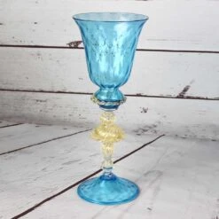 Venetian Goblet Stem Aquamarine - Murano Glass -Life Store light blue goblet murano glass 2