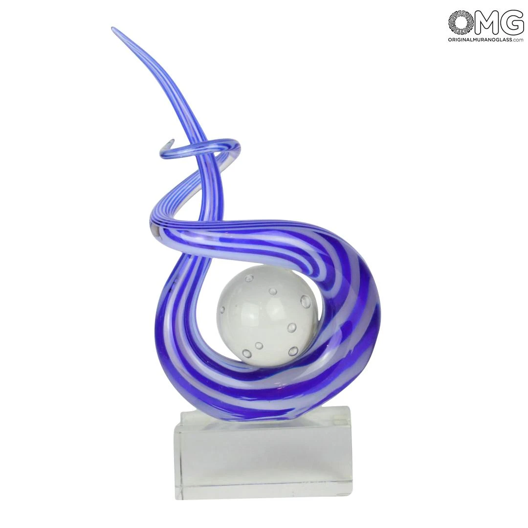 Disco Blue Curl - Sculpture - Murano Glass 3 Disco Blue Curl - Sculpture - Murano Glass