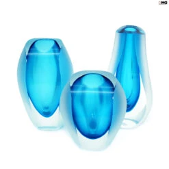 Vase Diafon Light Blue - Sommerso - Original Murano Glass -Life Store locus vase lightblue battuto sommerso original murano glass omg223