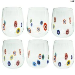Set Of 6 Drinking Glasses - Light Millefiori - Original Murano Glass OMG