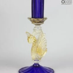 Set Of 2 Classic Venetian Blue Candle Holders - Murano Glass -Life Store original murano glass 23 img 3797