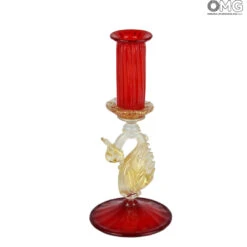Classic Venetian Red Candle Holder - Murano Glass