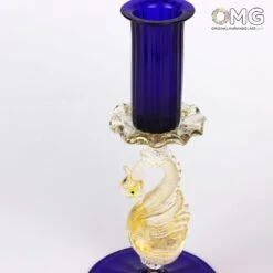 Set Of 2 Classic Venetian Blue Candle Holders - Murano Glass -Life Store original murano glass 3216