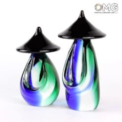 Chinese Small Couple Green & Blue - Ethnic Figures - Murano Glass -Life Store original murano glass 3357