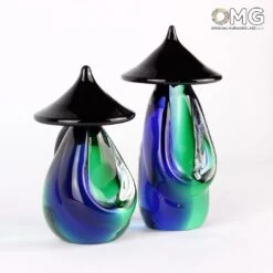 Chinese Small Couple Green & Blue - Ethnic Figures - Murano Glass -Life Store original murano glass 3358
