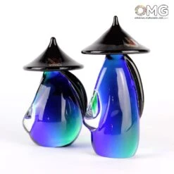 Chinese Small Couple Green & Blue - Ethnic Figures - Murano Glass -Life Store original murano glass 3359