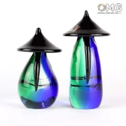 Chinese Small Couple Green & Blue - Ethnic Figures - Murano Glass -Life Store original murano glass 3360