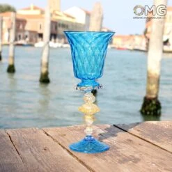 Venetian Goblet Stem Aquamarine - Murano Glass -Life Store original murano glass 3468