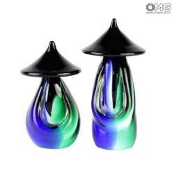 Chinese Small Couple Green & Blue - Ethnic Figures - Murano Glass