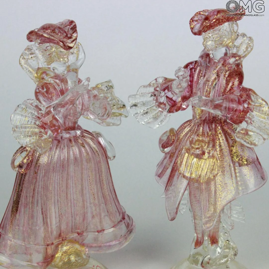 Couple Goldoni Sculpture Pink - Venetian Figurines Lady And Rider Gold 24kt 5 Couple Goldoni Sculpture Pink - Venetian Figurines Lady And Rider Gold 24kt - Image 3