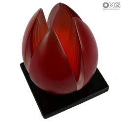 Lotus Flower - Original Murano Glass Sculpture -Life Store red lotus flower murano glass 3