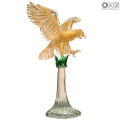 Eagle - Glass Statue With Pure Gold - Originl Murano Glass OMG