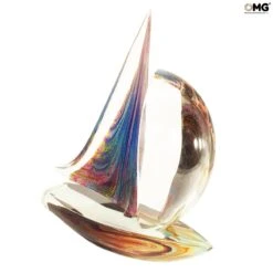 Sail Boat - Sculpture In Chalcedony - Original Murano Glass OMG -Life Store sail boat calcedony original murano glass omg2