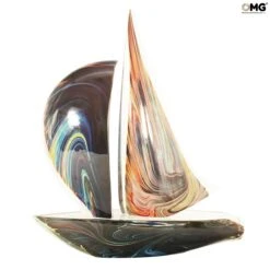 Sail Boat - Sculpture In Chalcedony - Original Murano Glass OMG -Life Store sail boat calcedony original murano glass omg3