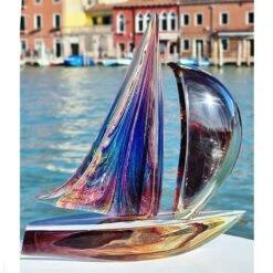 Sail Boat - Sculpture In Chalcedony - Original Murano Glass OMG -Life Store sail boat chalcedony original murano glass omg1
