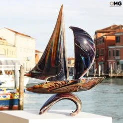 Sail Boat With Base - Chalcedony Glass - Original Murano Glass OMG 13 Sail Boat With Base - Chalcedony Glass - Original Murano Glass OMG -Life Store sail boat original murano glass venetian sculpture chalcedony46