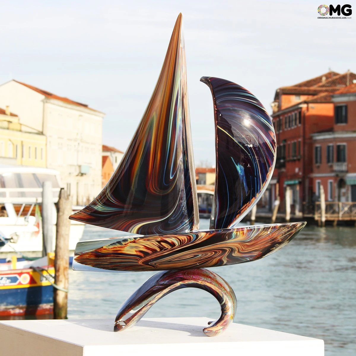 Sail Boat With Base - Chalcedony Glass - Original Murano Glass OMG 8 Sail Boat With Base - Chalcedony Glass - Original Murano Glass OMG - Image 6
