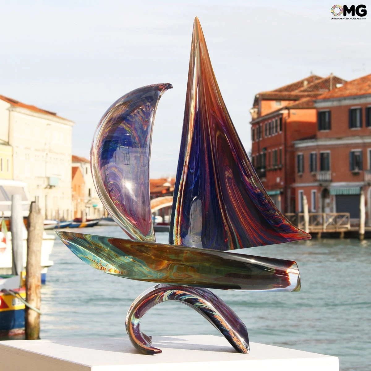 Sail Boat With Base - Chalcedony Glass - Original Murano Glass OMG 4 Sail Boat With Base - Chalcedony Glass - Original Murano Glass OMG - Image 2