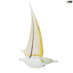 Sail Boat - Gold 24 Kt - Original Murano Glass OMG -Life Store sailboat crystal gold original murano glass omg venetian italy1