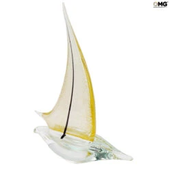 Sail Boat - Gold 24 Kt - Original Murano Glass OMG -Life Store sailboat crystal gold original murano glass omg venetian italy3