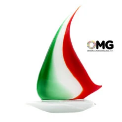 Sail Boat Italy Flag - Original Murano Glass Sculpture