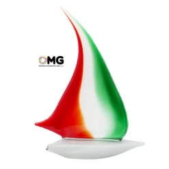 Sail Boat Italy Flag - Original Murano Glass Sculpture -Life Store sailing boat murano glass italy omg6