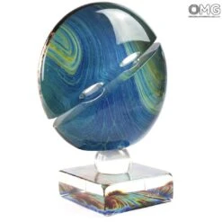Saturno - Scultpure In Chalcedony - Original Murano Glass OMG -Life Store saturn blue chalcedony murano glass 2