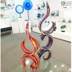 Double Red Ribbon - With Canes - Original Murano Glass OMG -Life Store sculture murano glass venetian omg 1
