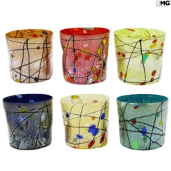 Cocktail Kandinsky Glasses Set - Tumblers With Pure Silver - Original Murano Glass