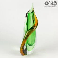 Vase Calla - Deep Green Sommerso - Original Murano Glass OMG -Life Store sommerso green vase calla stripe original murano glass 2