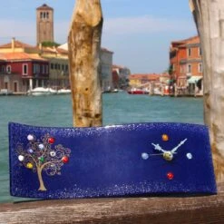 Table Clock Stripe - The Tree Of Life - Original Murano Glass OMG 25 Table Clock Stripe - The Tree Of Life - Original Murano Glass OMG -Life Store tree of life external murano glass blue stripe