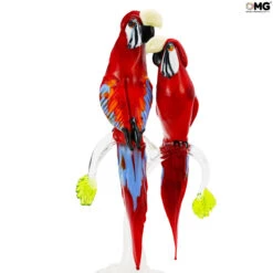 Couple Of Parrots On Branch - Glass Sculpture - Original Murano Glass OMG -Life Store tropical couple parrots original murano glass omg venetian2