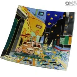 The Caffe Plate - Van Gogh Tribute - Square -Life Store vangogh the caffe plate murano glass 4