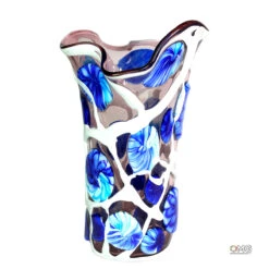 Floral Garden - Blue White - Blown Vase - Original Murano Glass OMG®