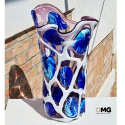 Floral Garden - Blue White - Blown Vase - Original Murano Glass OMG® -Life Store vase afro murano glass venetian omg vetro3452