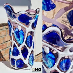 Floral Garden - Blue White - Blown Vase - Original Murano Glass OMG® -Life Store vase afro murano glass venetian omg vetro34s52