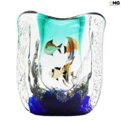 Vase Aquarium - Medium - With Tropical Fish - Original Murano Glass OMG
