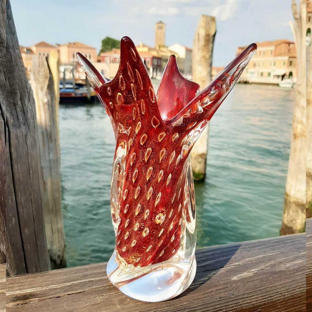 Fashion 60s Flower Vase - Red Venetian Glass Murano OMG® 4 Fashion 60s Flower Vase - Red Venetian Glass Murano OMG® - Image 2