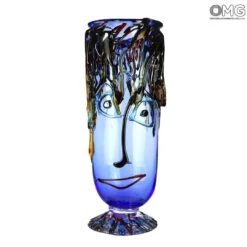 Face Vase Blue - Murano Glass Blown - Tribute To Picasso