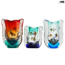Vase Aquarium - Sunset- With Tropical Fish - Original Murano Glass OMG -Life Store vases sommerso acquario original murano glass omg venetian