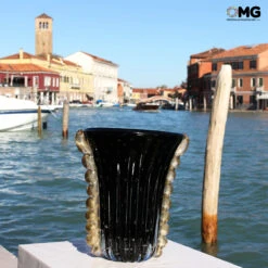 Vase Vulcano Black - Gold - Original Murano Glass OMG -Life Store vasi black gold5