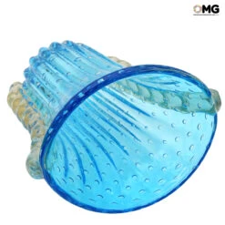Vase Vulcano Light Blue - Gold - Original Murano Glass OMG -Life Store vasi blu gold dettaglio2