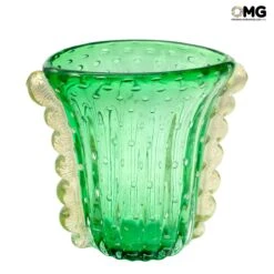 Vase Vulcano Green - Gold - Original Murano Glass OMG